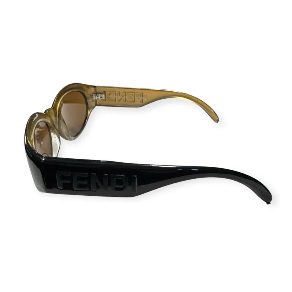 Fendi FS152 Black Oval Sunglasses Honey Frame Vintage Rare Made in‎ Italy